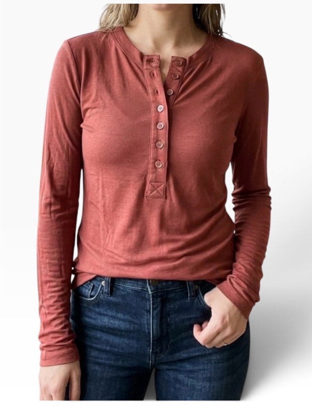 Splendid Rust Button-Front Long Sleeve Henley